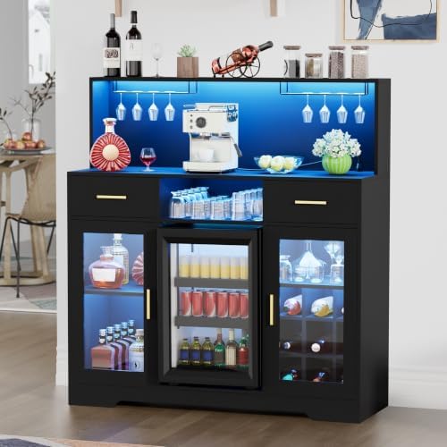 Home Bar And Fridge - 미니 냉장고 수납장, LED 조명 및