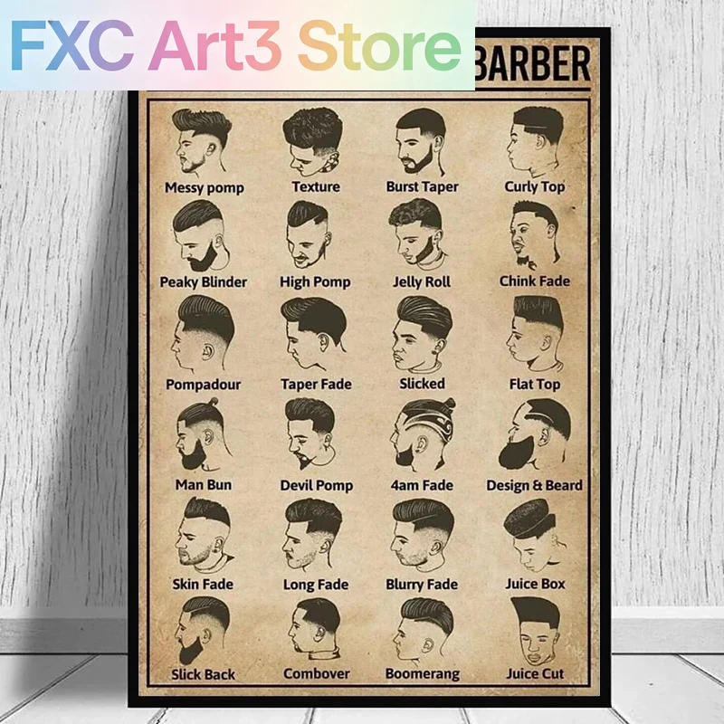 Home Barber - 프레임리스, 레트로 스타일의 헤어컷 이발사 포스터