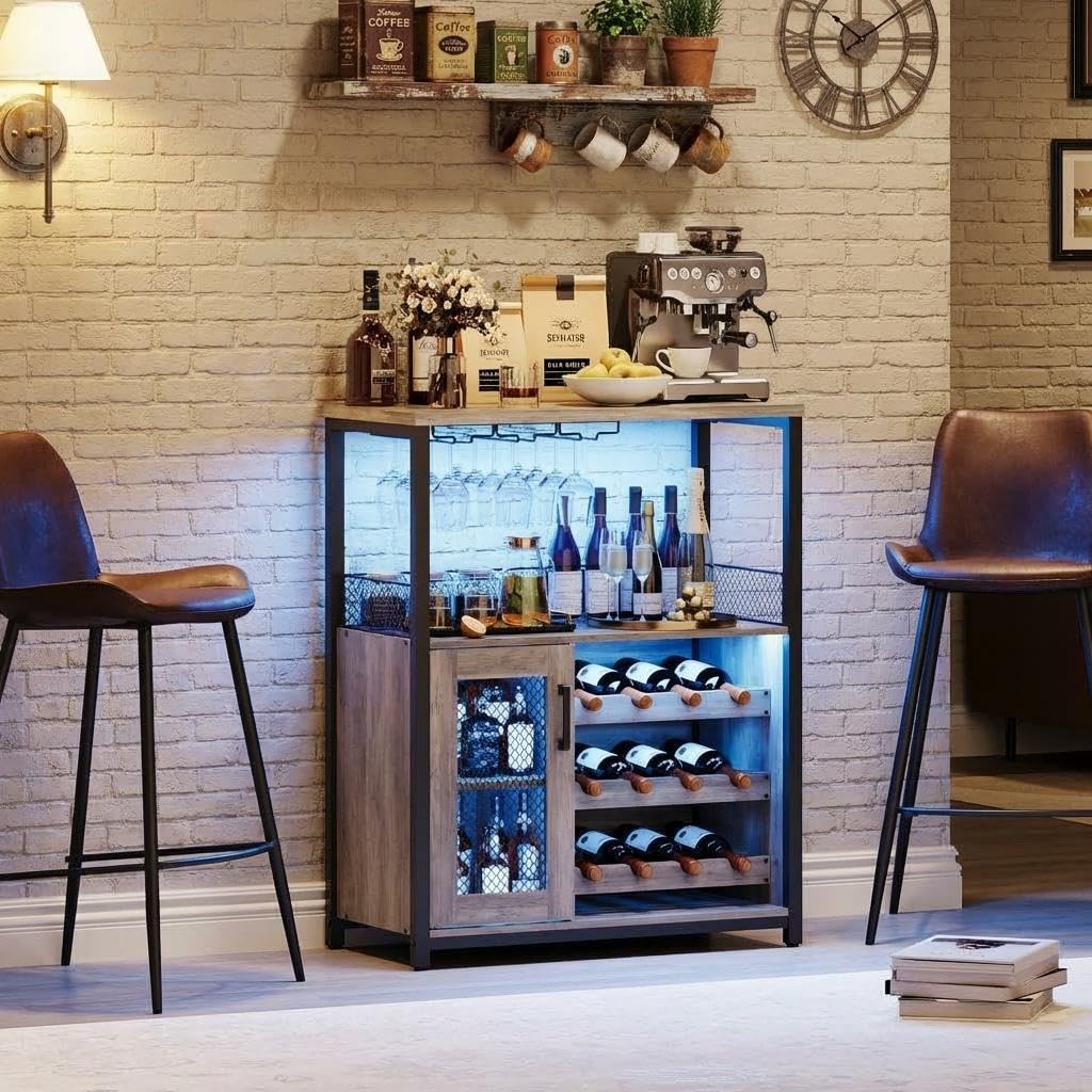 Home Bar And Cabinet - 3단 와인 바 캐비닛 LED 조명