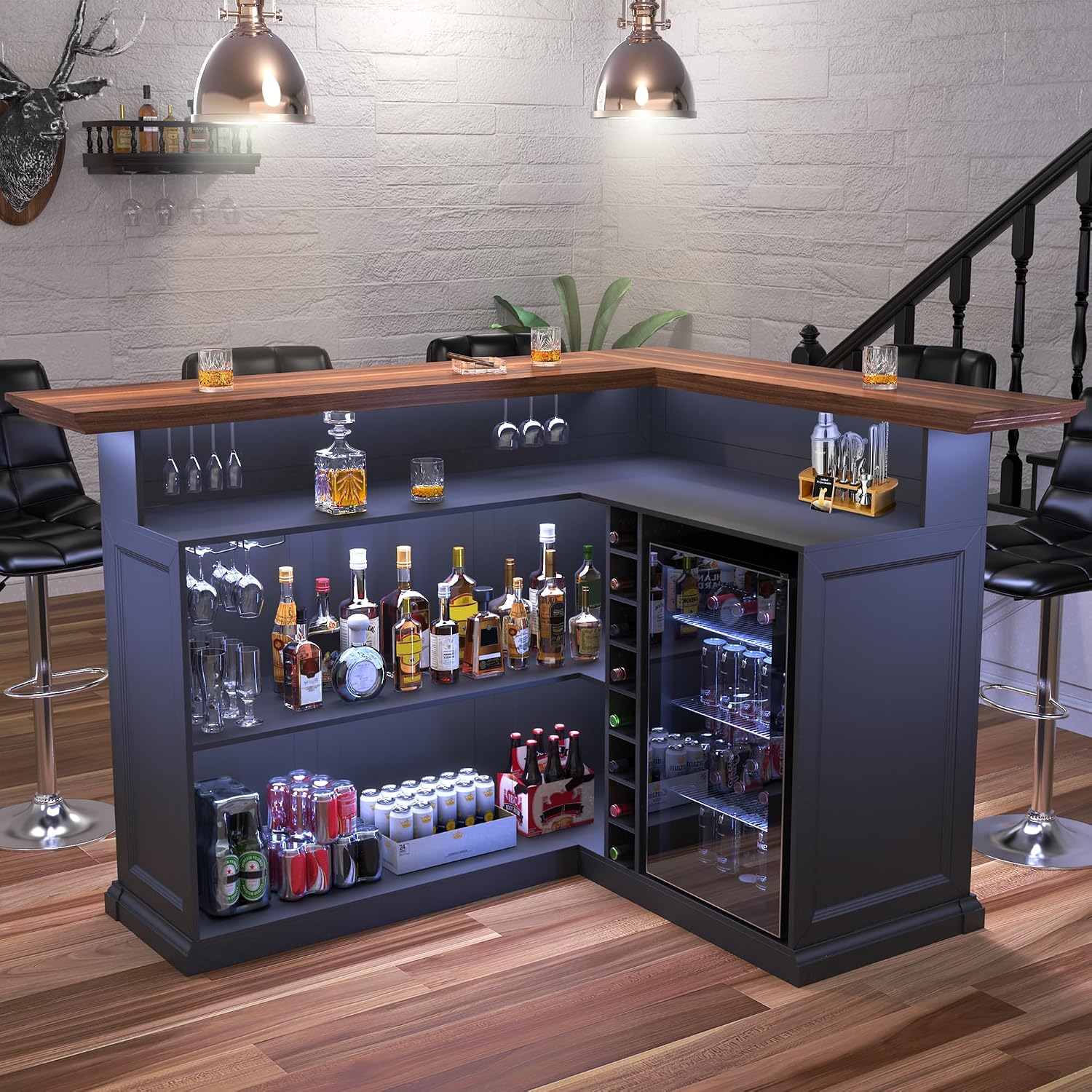 Home Bar And Fridge - L자형 홈 바 캐비닛 (냉장고 공간
