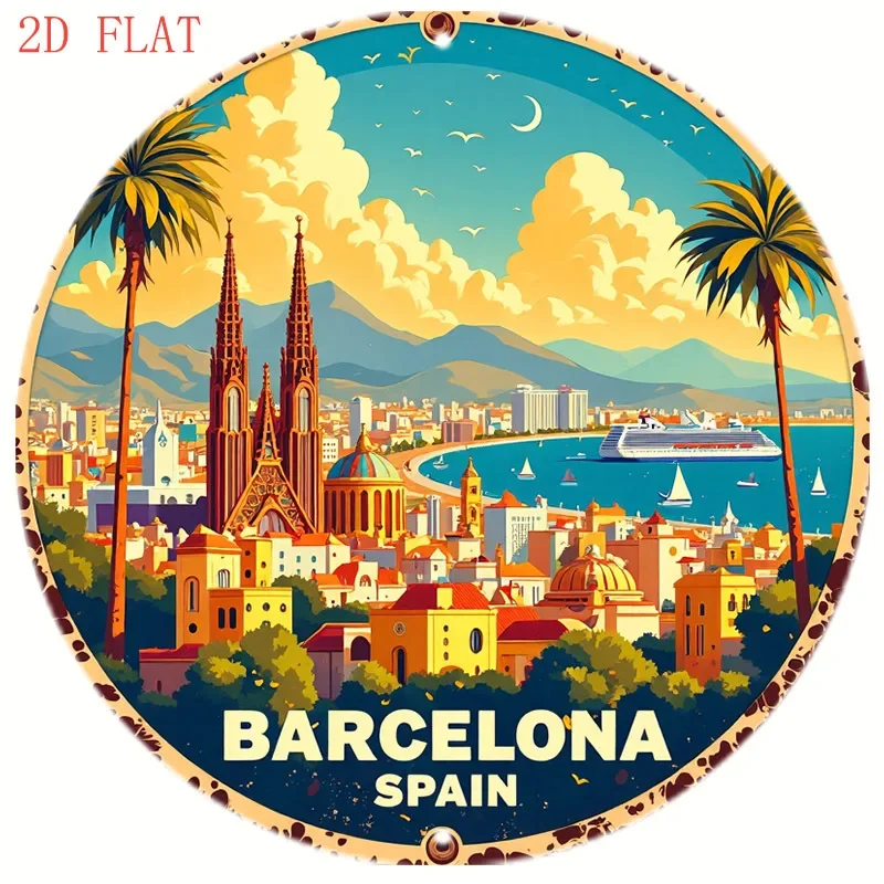 8인치 원형 바르셀로나 스페인 풍경 금속 사인 2D 플 - Home Barcelona 리뷰 및 가격