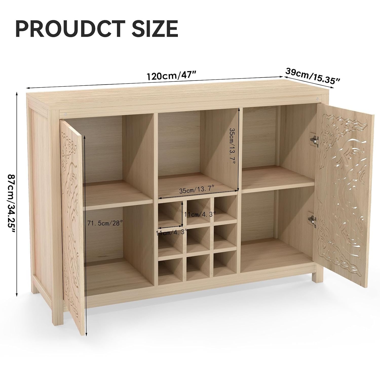 조절 가능한 와인랙과 수납공간을 갖춘 원목 바 캐비닛, - Home Bar And Cabinet 리뷰 및 가격